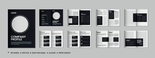 Company profile, 16 pages business brochure, magazine, annual report, catalog and a4 multipage template design vector