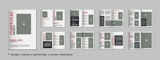 Portfolio magazine template design,  16 pages Fashion magazine and a4 architecture portfolio design vector