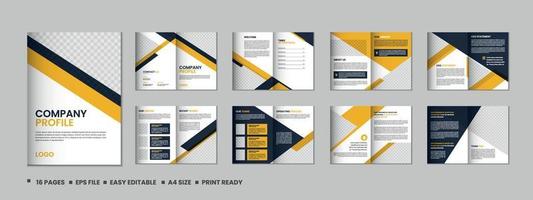 Company profile, 16 pages business brochure, magazine, annual report, catalog and a4 multipage template design vector