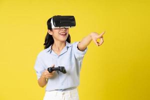 Asian woman on yellow background photo