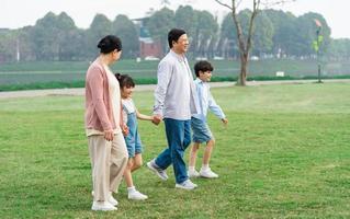 Asian family photo walking together in the park