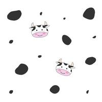 Seamless boho patterns with cartoon cow face. Contemporary minimalistic trendy pink backgrounds for kids. Vector illustration Flat web design element for website or app, graphic design, logo