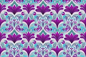 Abstract purple flower and leaves seamless pattern background. Flower and leaf clip illustration texture. photo