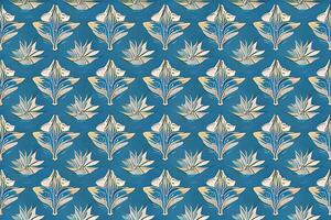 Abstract blue flower and leaves seamless pattern background. Flower and leaf clip illustration texture. photo