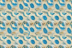Abstract various blue leaves seamless pattern on white background. Leaf clip texture and pattern. photo