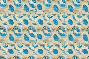 Abstract various blue leaves seamless pattern on white background. Leaf clip texture and pattern. photo