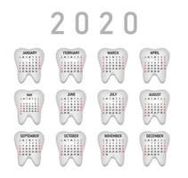 cepillarse los dientes diario - dental calendario estomatología. linda diente con calendario 2020. diente cuidado bandera. semana empieza lunes vector
