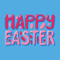 Happy Easter vector flat illustration concept with bubbles. Minimalistic hand drawn lettering in bold pink colors. Perfect for post, poster, postcard, cover, background, textile print.