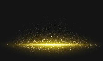 Golden light effect on black background. Golden glowing lines with abstract particles. Luminous trail. Festive decoration. Vector illustration