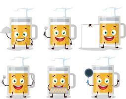 dibujos animados personaje de jarra de cerveza con varios cocinero emoticones vector