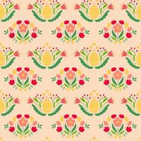 Easter seamless pattern with colored egg and flowers on pink background. Background for poster, greeting card, invitation or postcard. vector
