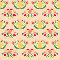 Easter seamless pattern with colored egg and flowers on pink background. Background for poster, greeting card, invitation or postcard. vector