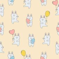 Seamless pattern with cute bunnies with balloons and easter eggs on pink background. Template for baby design. vector