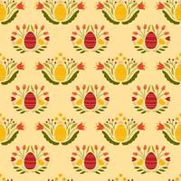 Easter seamless pattern with colored egg and flowers. Background for poster, greeting card, invitation or postcard. vector