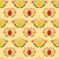 Easter seamless pattern with colored egg and flowers. Background for poster, greeting card, invitation or postcard. vector