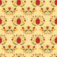 Easter seamless pattern with colored egg and flowers. Background for poster, greeting card, invitation or postcard. vector