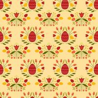 Easter seamless pattern with colored egg and flowers. Background for poster, greeting card, invitation or postcard. vector