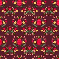 Easter seamless pattern with colored egg and flowers. Background for poster, greeting card, invitation or postcard. vector