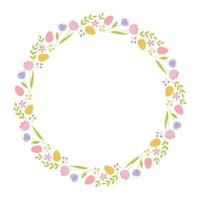 Colorful frame with branches, flowers and easter eggs. Design element for greeting card, invitation, poster, social media vector
