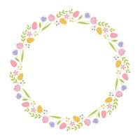 Colorful frame with branches, flowers and easter eggs. Design element for greeting card, invitation, poster, social media vector