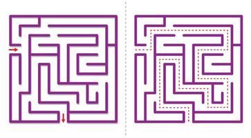 Simple  maze abstract game with answer. Easy puzzle for kids. vector