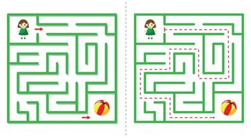 Simple  maze abstract game with answer. Help girl find ball. vector