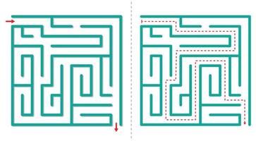 Simple  maze abstract game with answer. Easy labyrinth for kids. vector