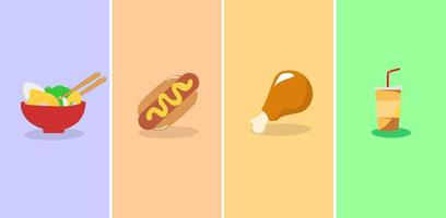 Fast food 3d realistic render vector icon set , noodle, chicken, hotdog, cola