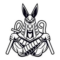 Anubis Vector. Anubis Black And White Line Art Vector Design Illustration Template. Angry Anubis for logo design, t-shirt design, sticker, or poster.