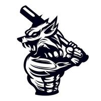 Baseball Wolf Drawing Vector. Black And White Baseball Wolf Vector Illustration