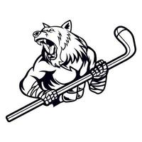 Bear Hockey Sport Vector Drawing Black And White design template