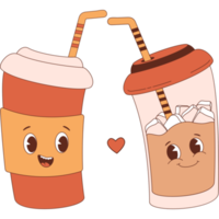 couple retro characters coffee takeaway png