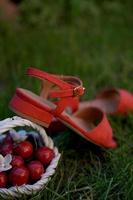 Red womens sandals a fashion summer style photo