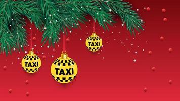 A beautiful Christmas tree in the vector. Illustration for a taxi poster. New Years and Christmas. Taxi, car. Vector illustration