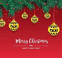 A beautiful Christmas tree in the vector. Illustration for a taxi poster. New Years and Christmas. Taxi, car. Vector illustration