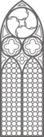 gotisch venster schets illustratie. silhouet van wijnoogst gebrandschilderd glas kerk kader. element van traditioneel Europese architectuur png