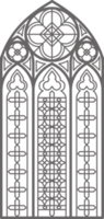gotisch venster schets illustratie. silhouet van wijnoogst gebrandschilderd glas kerk kader. element van traditioneel Europese architectuur png