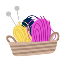 illustration de une panier de coloré fil et tricot aiguilles png