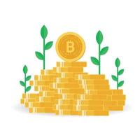 Bitcoin stack with growth fund. Flat icon. Vector illustration