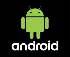 androide operando sistema logo icono símbolo verde con nombre blanco diseño software teléfono vector ilustración con negro antecedentes