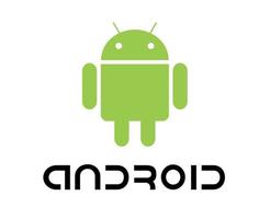 androide operando sistema icono logo software teléfono símbolo verde con nombre negro diseño móvil vector ilustración