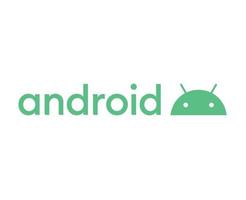 androide logo icono símbolo con nombre verde diseño operando sistema software teléfono vector ilustración