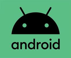 Android Logo Icon Symbol With Name Black Design Operating system Vector Illustration With Green Background