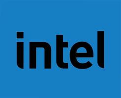 Intel Brand Logo Software Computer Symbol Black Design Vector Illustration With Blue Background