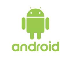 androide operando sistema logo icono símbolo con nombre verde diseño software teléfono vector ilustración