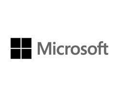 microsoft software logo marca símbolo con nombre negro y gris diseño vector ilustración