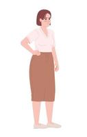 Female office worker in summer work outfit semi flat color vector character. Editable figure. Full body person on white. Simple cartoon style spot illustration for web graphic design and animation