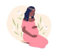 Boost mental health in pregnancy 2D vector isolated spot illustration. Expectant mother hugging belly flat character on cartoon background. Colorful editable scene for mobile, website, magazine