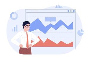 Area graph in business analytics flat concept vector spot illustration. Editable 2D cartoon character on white for web design. Professional data analyst creative idea for website, mobile app