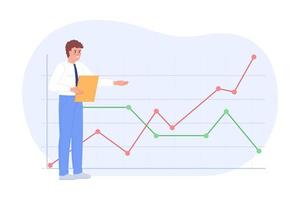 Creating line chart for forecasting business trends flat concept vector spot illustration. Editable 2D cartoon character on white for web design. Predict sales creative idea for website, mobile app